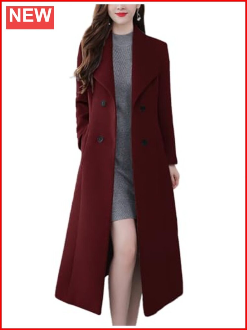 Wool blend maxi pea coat shawl collar double breasted winter trench